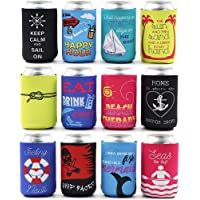 Blue Panda Paquete de 12 fundas de neopreno aisladas para cerveza y refrescos con temática náutica- se adapta a latas de…
